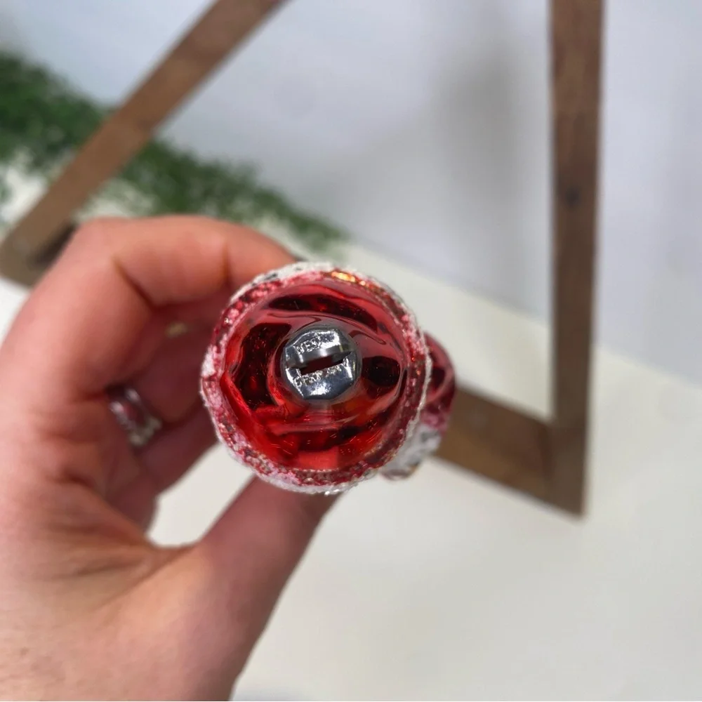 Vintage West Germany Santa Blown Glass Ornament Glitter Blue Eyes